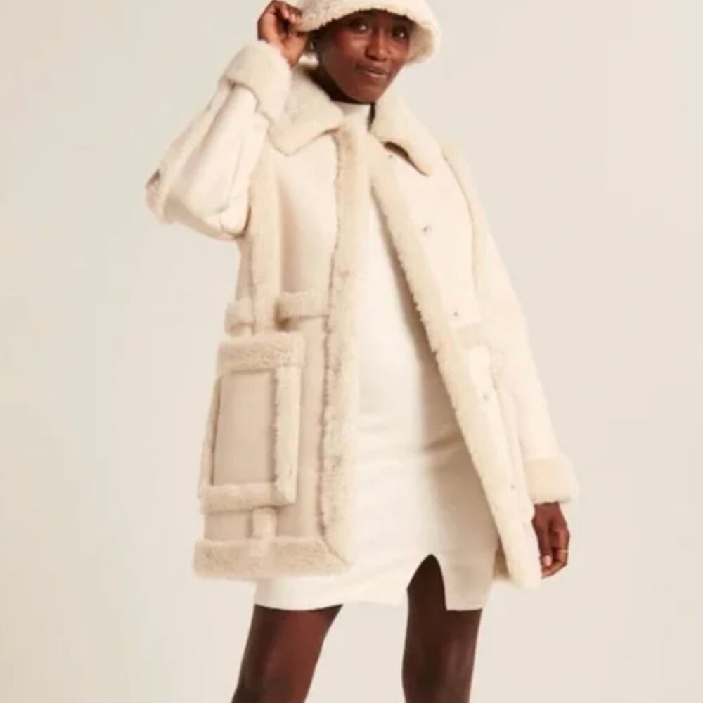 Abercrombie & Fitch Cream Shearling Coat